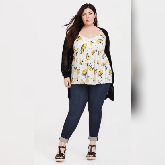 torrid Tops - Torrid white dotted lemons challis baby doll cami